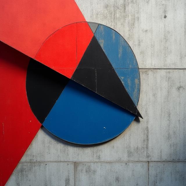Bauhaus Kunst-Detail mit geometrischen Formen in Rot, Blau und Schwarz
